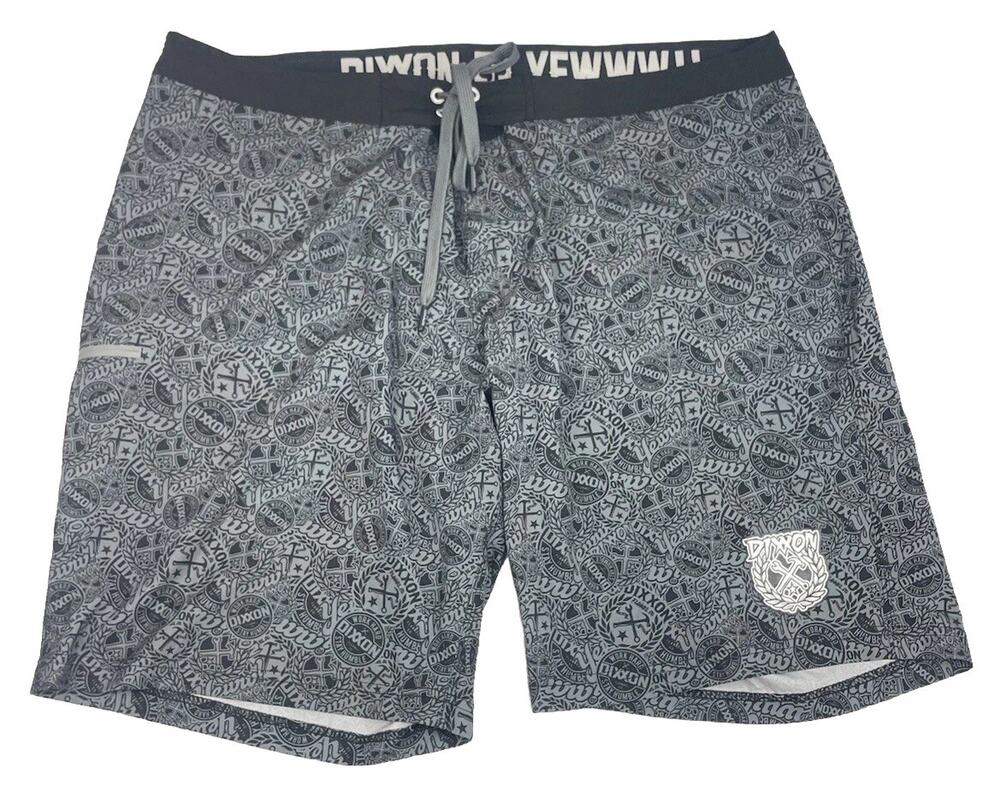 Dixxon Flannel Co Yewww! Board Shorts Mens 42 Gray Black AOP Graphic Swim Surf